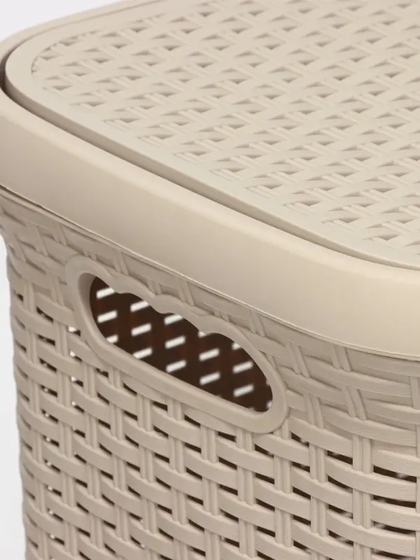 Корзина бельевая &laquo;Ротанг&raquo;, 60 л, 34.6&times;44.5&times;56 см, с крышкой, латте