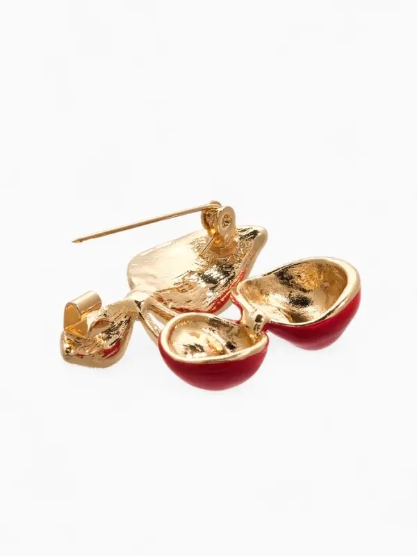 Брошь "Вишня с листочками", цвет красный в золоте