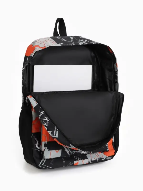 Рюкзак школьный на молнии, с карманами, с принтом, размер 30&times;13&times;42 см, чёрный/оранжевый