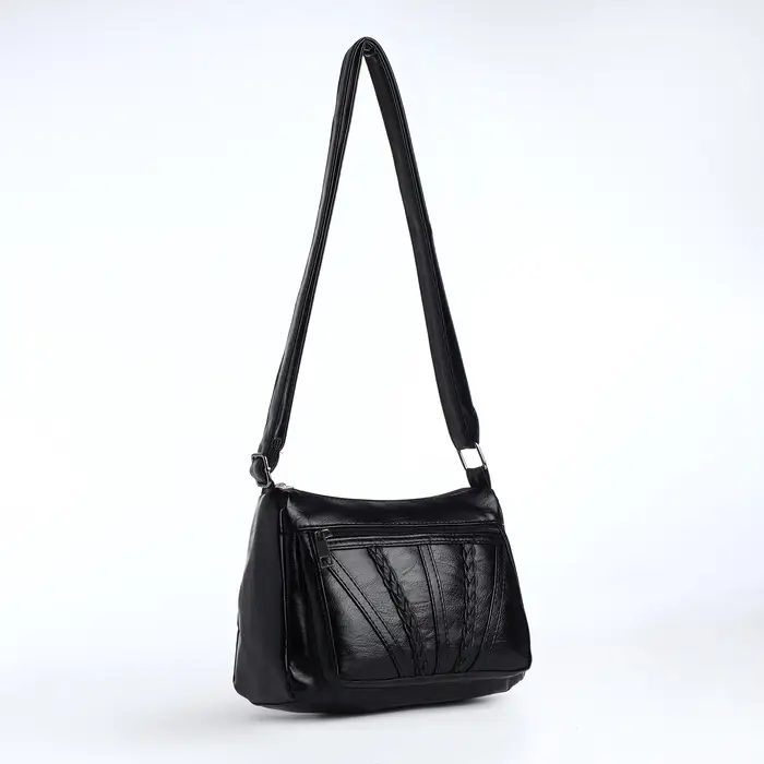 Сумка женская кросс-боди на молнии, 20&times;8.5&times;15 см, однотонная, чёрная