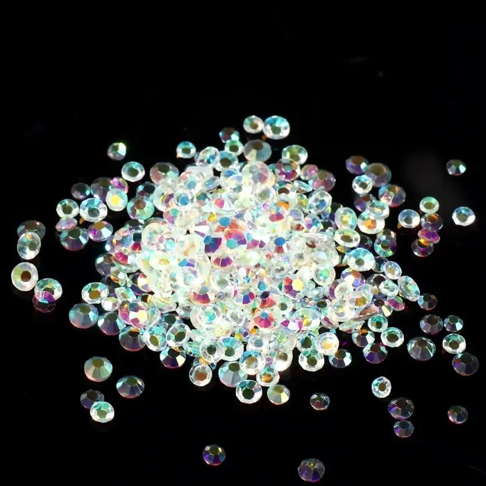 Стразы для декора, круглые, разноразмерные, прозрачные, голографические