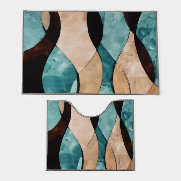 Коврики для ванной и туалета Доляна &laquo;Воля&raquo;, 2 шт., 50&times;80 см, 50&times;40 см, форма МИКС