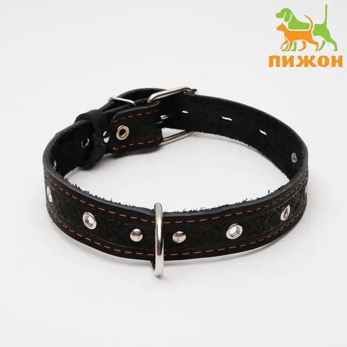 Ошейник кожаный тисненый однослойный, безразмерный, 3&times;60 см, ОШ 42-55 см, микс цветов