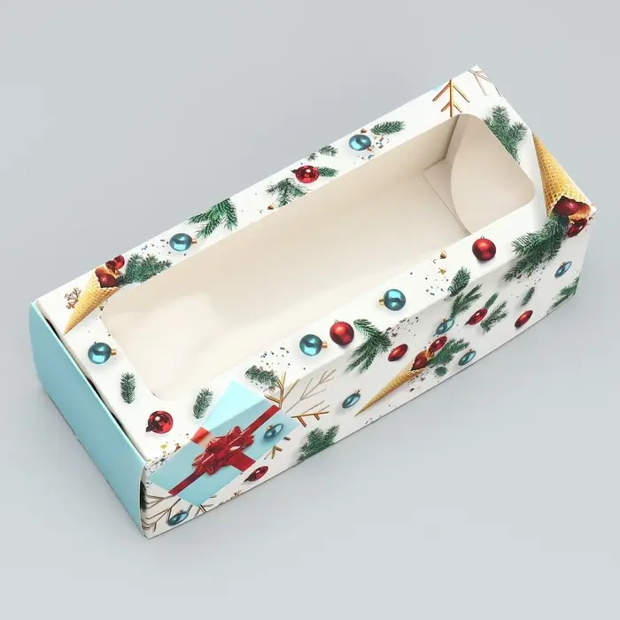Коробка для кондитерских изделий с окном &laquo;Новогодняя&raquo;, 26 х 10 х 8 см