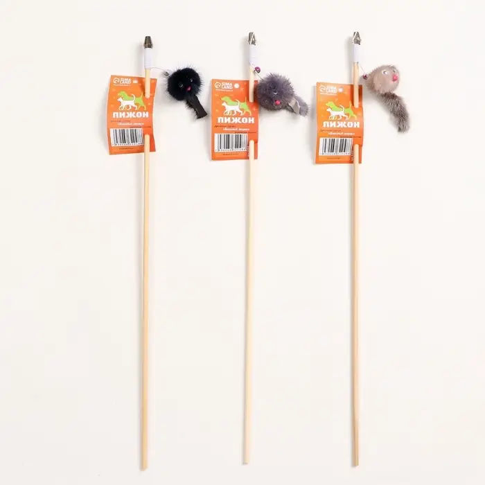 Дразнилка - удочка &laquo;Норковый зверек&raquo;, на деревянной палочке, цвет МИКС