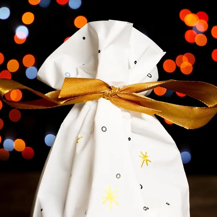 Пакет полиэтиленовый подарочный, с завязками  Пакет полиэтиленовый подарочный, с завязками "Ёлочки", 15*23см.