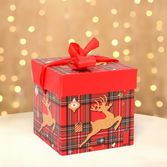 Новый год. Коробка Самосборная "Антилопа" 10 х 10 х 10 см
