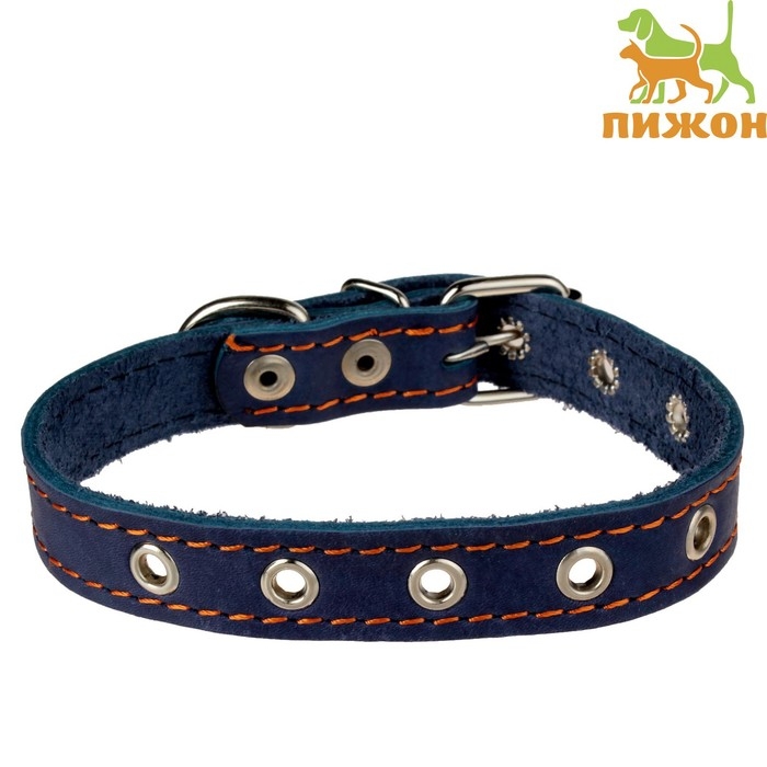 Ошейник кожаный однослойный безразмерный, 45 х 2 см, ОШ 18-39 см, синий Ошейник кожаный однослойный безразмерный, 45 х 2 см, ОШ 18-39 см, синий
