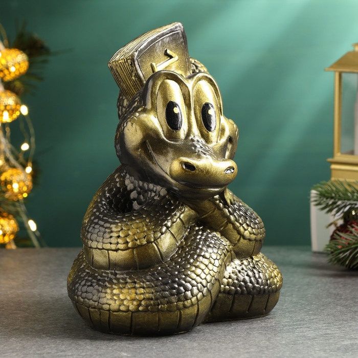 Новый год. Символ 2025. Копилка Новый год. Символ 2025. Копилка "Змея с пачкой денег" черная-золото, 20см