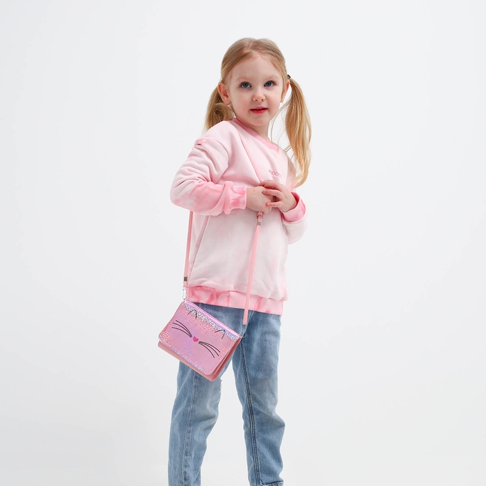 Сумка детская для девочки Сумка детская для девочки "Блестящий котик", на клапане, цвет розовый, 15х4х12 см