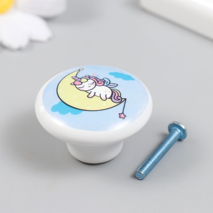 Ручка для шкатулки керамика, металл Ручка для шкатулки керамика, металл "Единорожка спит на месяце" 3,8х3,8 см