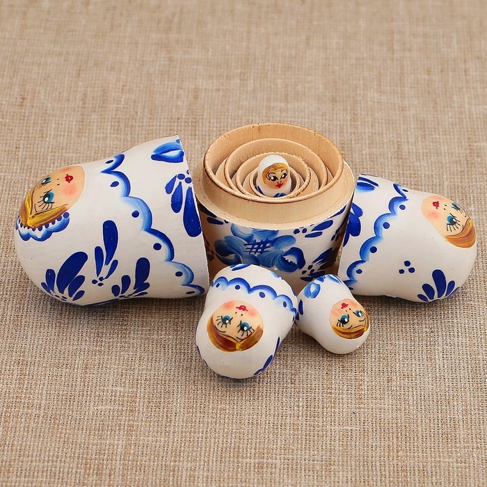 Матрёшка «Гжель», белое платье, 5 кукольная, 10 см Матрёшка «Гжель», белое платье, 5 кукольная, 10 см