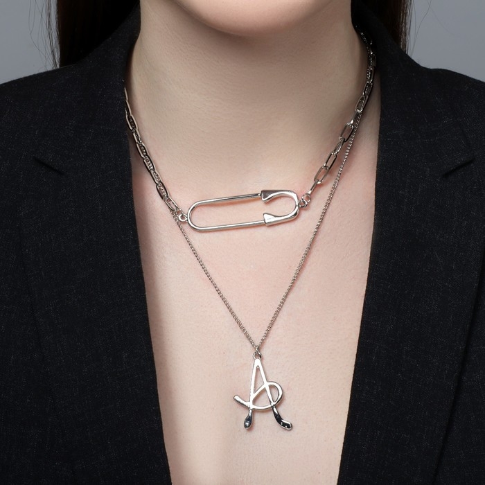 Кулон «Цепь», буква А, цвет серебро, 100 см Кулон «Цепь», буква А, цвет серебро, 100 см