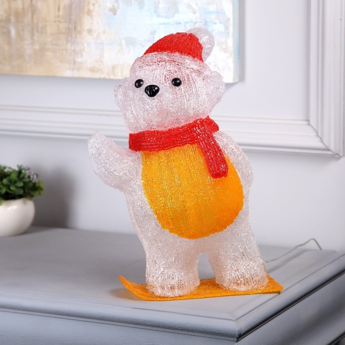 Светодиодная фигура «Мишка на доске» 25 × 35 × 19 см, акрил, 50 LED, 220 В, свечение белое Светодиодная фигура «Мишка на доске» 25 × 35 × 19 см, акрил, 50 LED, 220 В, свечение белое