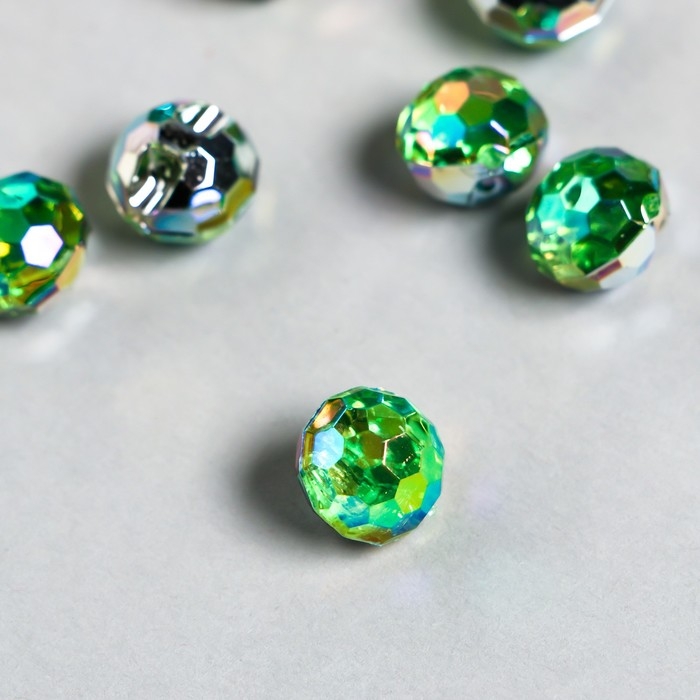 Пуговицы пластик для творчества 1 прокол Пуговицы пластик для творчества 1 прокол "Шарик голография. Зелёный" набор 12 шт d=1,2 см