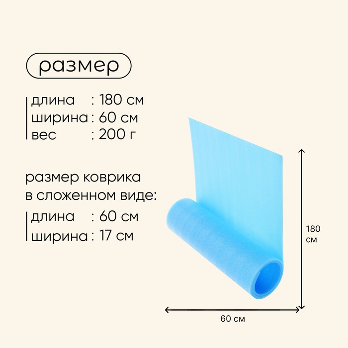 Коврик туристический maclay, 180х60х1 см, цвет голубой Коврик туристический maclay, 180х60х1 см, цвет голубой