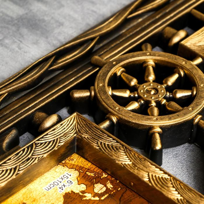 Фоторамка пластик на 5 фото 10х15, 12х12 см Фоторамка пластик на 5 фото 10х15, 12х12 см "Корабль" тёмное золото 38х48 см