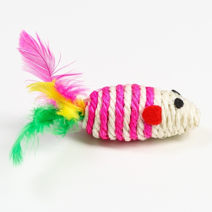 Мышь-погремушка сизалевая, 7 см, розовая/белая Мышь-погремушка сизалевая, 7 см, розовая/белая