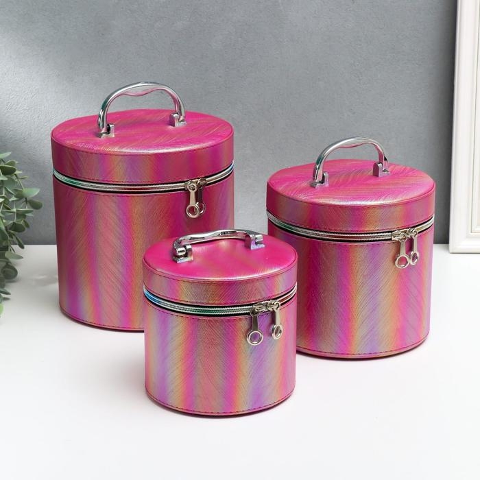 Шкатулка кожзам с зеркалом  Шкатулка кожзам с зеркалом "Полосы розовый оранж" н-р 3шт 14х14х14 17,5х17,5х17,5 20х20х20см   53860