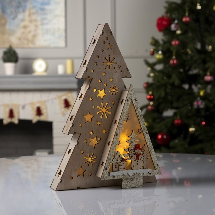 Светодиодная фигура «Звёздная ель со снеговиком» 20 × 30 × 6.5 см, дерево, батарейки АААх2 (не в комплекте), свечение тёплое белое Светодиодная фигура «Звёздная ель со снеговиком» 20 × 30 × 6.5 см, дерево, батарейки АААх2 (не в комплекте), свечение тёплое белое