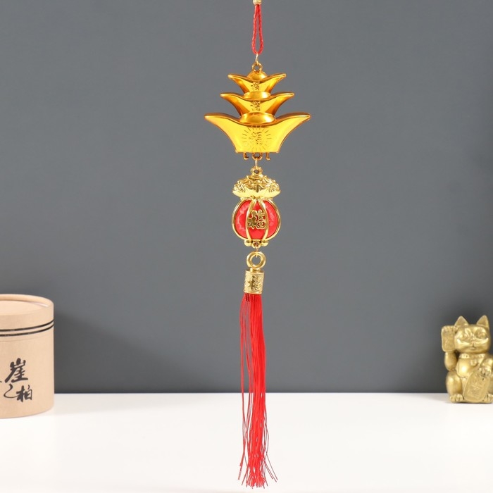 Подвеска пластик, текстиль Подвеска пластик, текстиль "Денежный мешок и пирамида из слитков ямб" 2,7х7,5х35 см