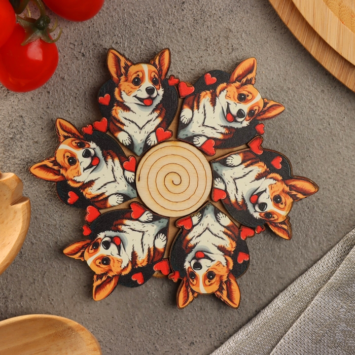 Подставка под горячее Подставка под горячее "Корги", D=12, можжевельник