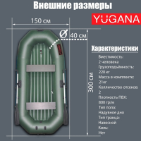 Лодка YUGANA Н-300 НД, надувное дно, цвет олива