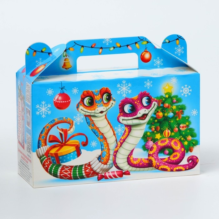 Подарочная коробка Новогодняя Подарочек малый Подарочная коробка Новогодняя Подарочек малый "Змейки" с анимацией 17,5 х 7 х 10,5 см.