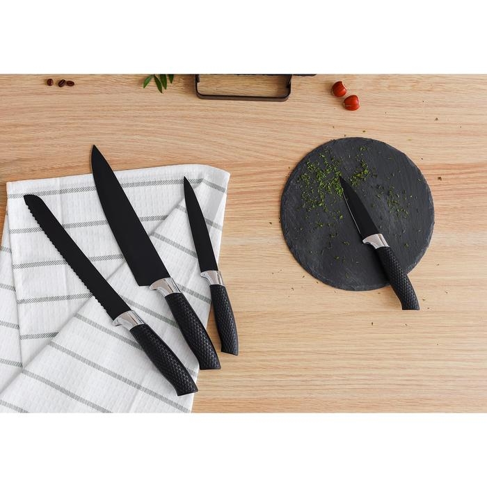 Нож кухонный с антиналипающим покрытием Доляна «Супер-блэк», лезвие 13 см, цвет чёрный Нож кухонный с антиналипающим покрытием Доляна «Супер-блэк», лезвие 13 см, цвет чёрный