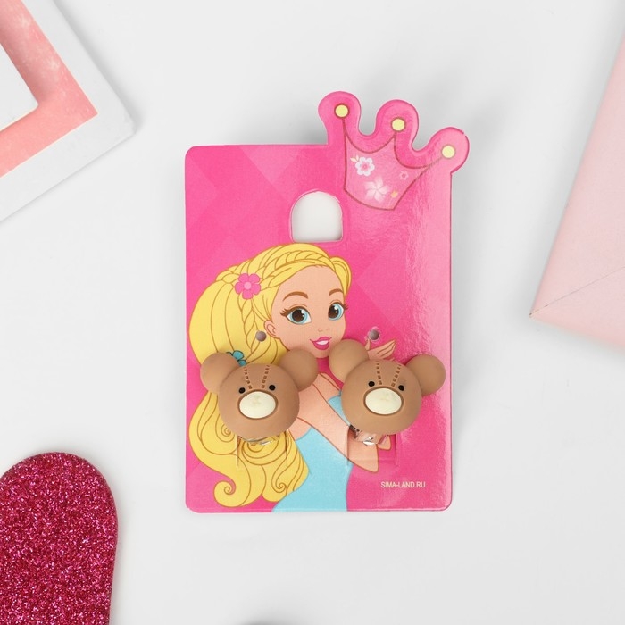 Клипсы детские «Выбражулька» мишка, мордочка, цвет коричневый Клипсы детские «Выбражулька» мишка, мордочка, цвет коричневый