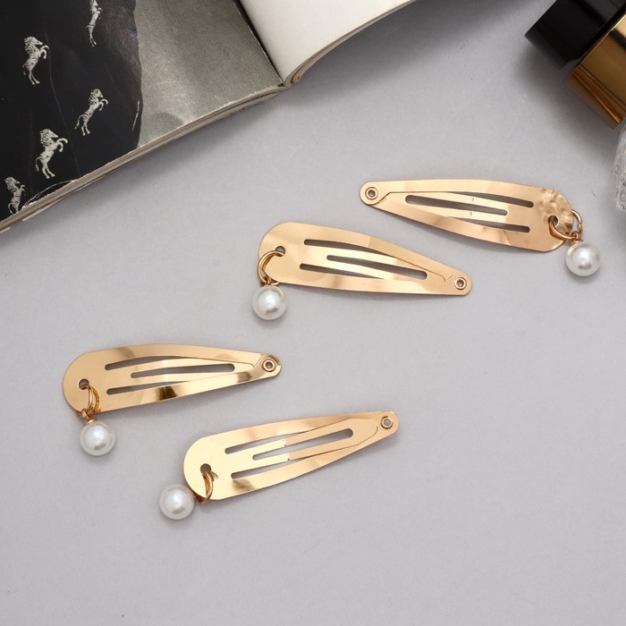 Невидимка для волос  Невидимка для волос "Офелия" (набор 4 шт) бусинка, 4,5 см, золото