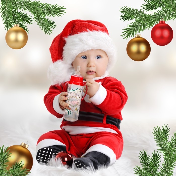 Бутылочка для кормления «Новогодний подарок», классическое горло, 250 мл., от 3 мес., цилиндр, подарочная упаковка, с ручками Бутылочка для кормления «Новогодний подарок», классическое горло, 250 мл., от 3 мес., цилиндр, подарочная упаковка, с ручками