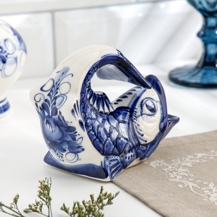 Салфетница Салфетница "Рыбка", малая, гжель, фарфор, 10х12 см