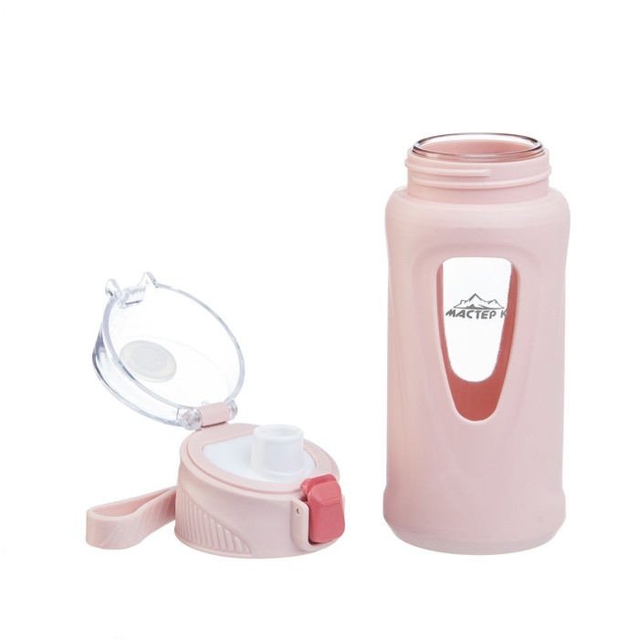 Бутылка для воды, 400 мл, 19.5 х 7 х 5.2 см, стеклянная, розовая Бутылка для воды, 400 мл, 19.5 х 7 х 5.2 см, стеклянная, розовая