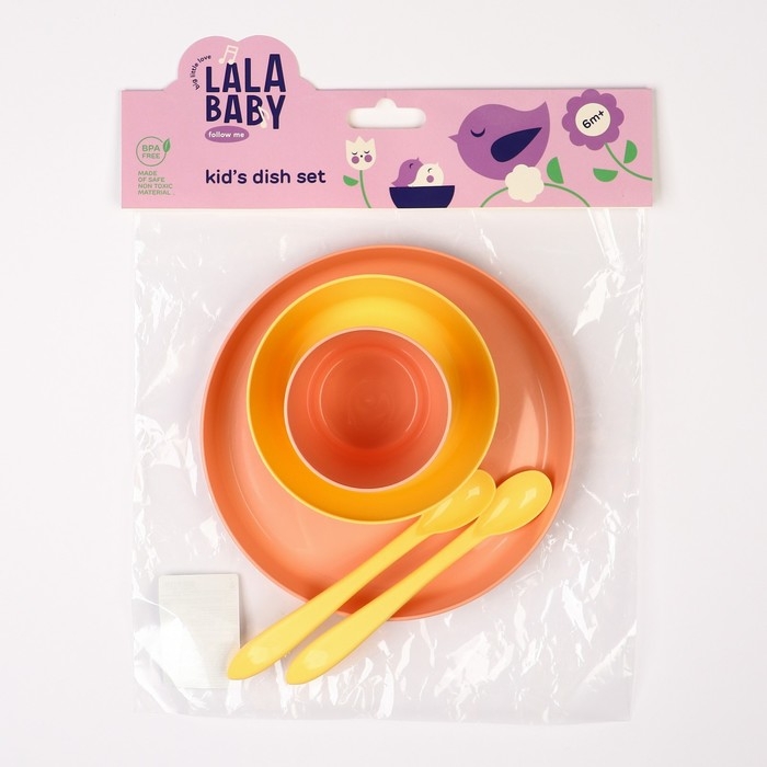Набор детской посуды Lalababy Follow Me (тарелка, миска, стаканчик, 2 ложки), цвет розовый Набор детской посуды Lalababy Follow Me (тарелка, миска, стаканчик, 2 ложки), цвет розовый