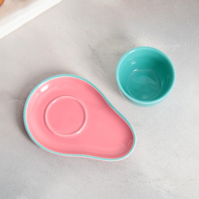 Чайная пара керамическая Avocado, кружка 100 мл, блюдце 14х10 см, цвет голубо-розовый Чайная пара керамическая Avocado, кружка 100 мл, блюдце 14х10 см, цвет голубо-розовый