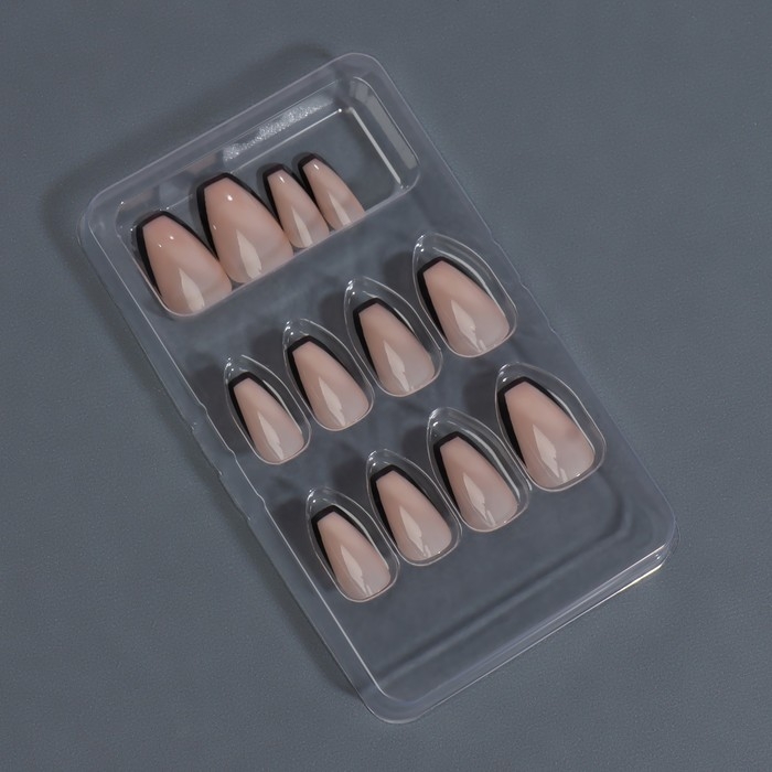 Накладные ногти &laquo;Franch&raquo;, 12 шт, с клеевыми пластинами, форма балерина, бежевые, чёрные