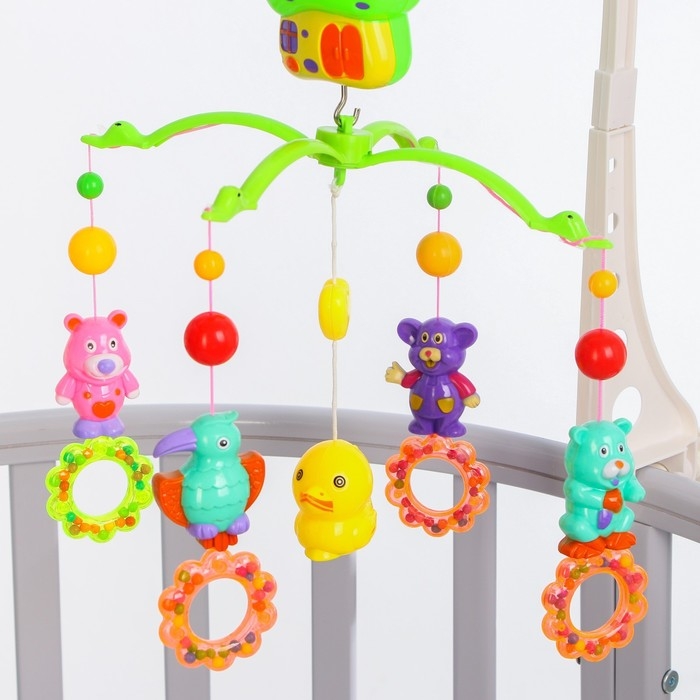 Мобиль музыкальный на кроватку «Домик. Зверятки погремушки №6», заводной, Крошка Я Мобиль музыкальный на кроватку «Домик. Зверятки погремушки №6», заводной, Крошка Я