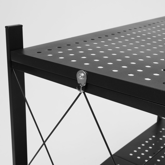 Стеллаж складной на колесах, 3 полки, 71×34×88 см, цвет чёрный матовый