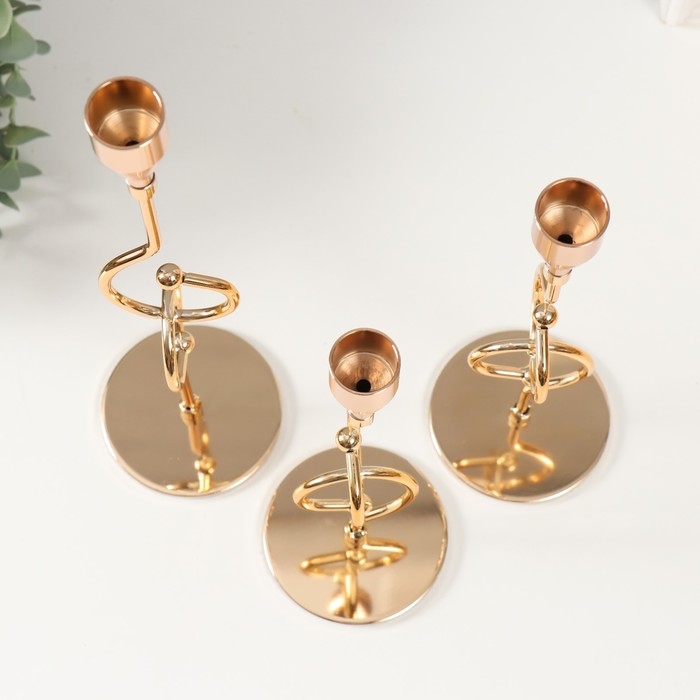 Подсвечник металл Подсвечник металл "Домиция" набор 3 шт золото d=2см высота 31; 25,4; 21,5 см 8х8х31 см