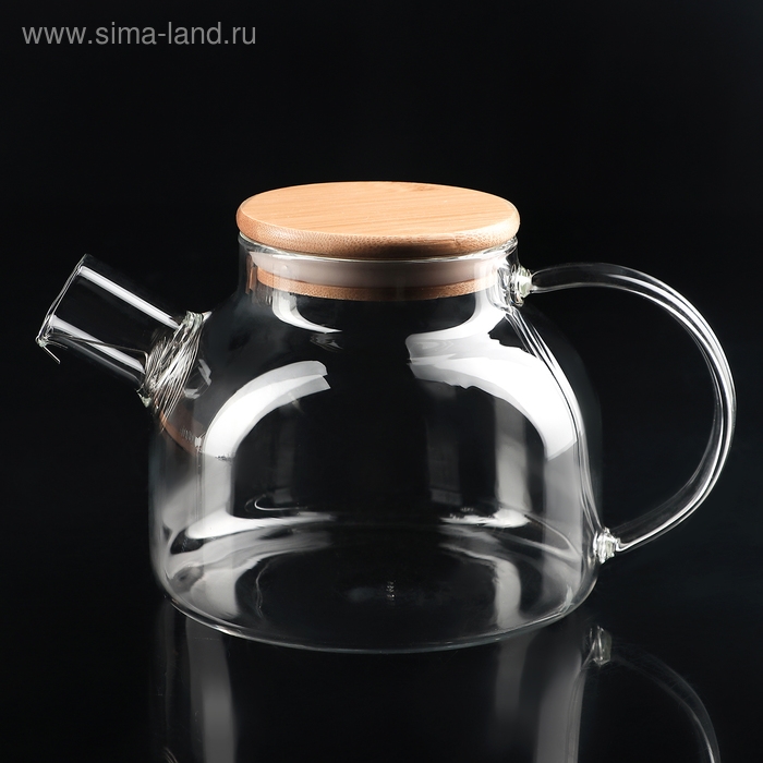 Чайный набор на деревянной подставке «Эко», 7 предметов: чайник стеклянный с ситом 900 мл, кружки 6 шт, 100 мл