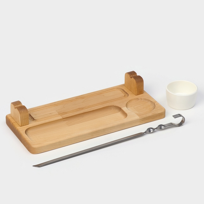 Доска для подачи, шампур металлический, соусник, 30×14 см, берёза, пропитано минеральным маслом Доска для подачи, шампур металлический, соусник, 30×14 см, берёза, пропитано минеральным маслом