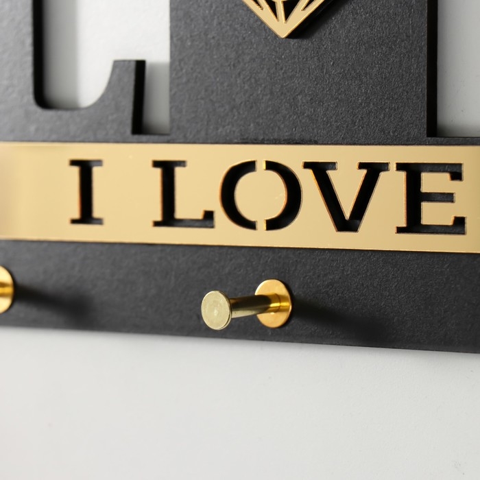 Крючки декоративные дерево Крючки декоративные дерево "Дом с сердцем" чёрный, зеркальный 2,8х33,8х16,8 см