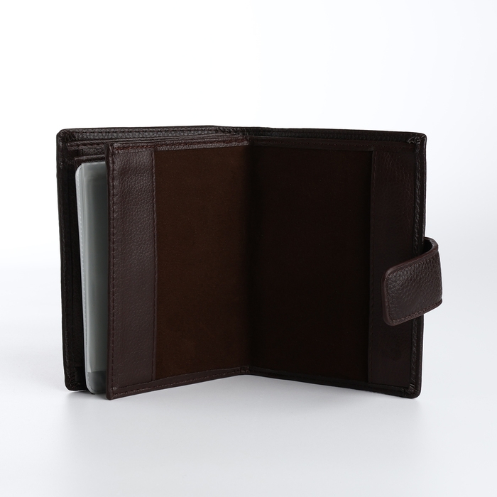 Портмоне мужское на магните 3 в 1, отдел для автодокументов, паспорта, цвет коричневый