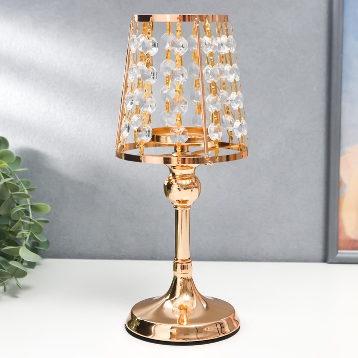 Подсвечник металл на 1 свечу  Подсвечник металл на 1 свечу "Кристаллы - Лампа" золото 26х13х13 см