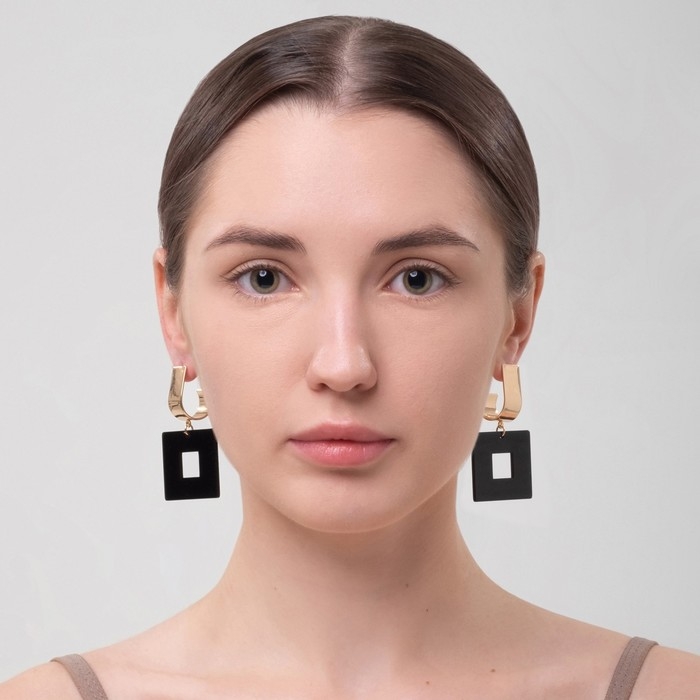 Серьги ассорти «Азелия» квадрат, цвет чёрный в золоте Серьги ассорти «Азелия» квадрат, цвет чёрный в золоте