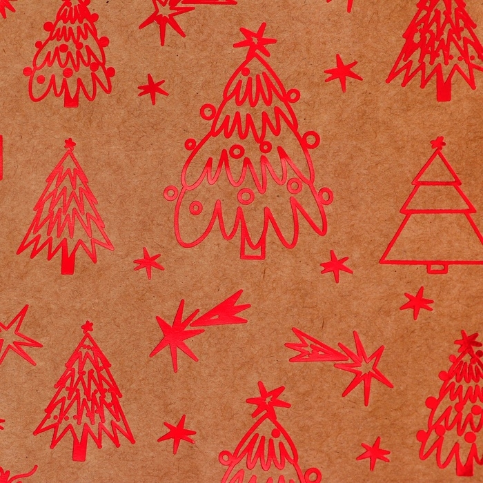 Пакет крафт с тиснением, круглая ручка, Пакет крафт с тиснением, круглая ручка, "Ёлочки" 33 х 25 х 12 см, 120 г