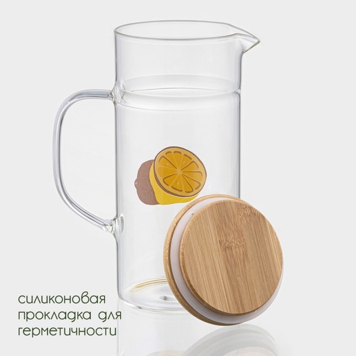 Кувшин для воды стеклянный мерный из стекла с бамбуковой крышкой BellaTenero «Эко. Фрукты», 1,2 л, 14,5×9,5×22 см Кувшин для воды стеклянный мерный из стекла с бамбуковой крышкой BellaTenero «Эко. Фрукты», 1,2 л, 14,5×9,5×22 см