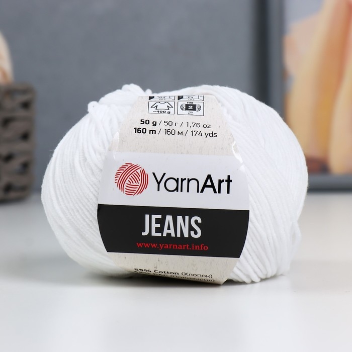 Пряжа Пряжа "Jeans" 55% хлопок, 45% акрил 160м/50гр (62 отбелка)