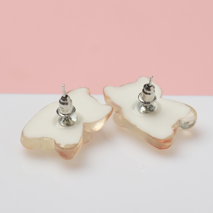 Серьги пластик «Котёнок», цвет бело-коричневый в серебре Серьги пластик «Котёнок», цвет бело-коричневый в серебре